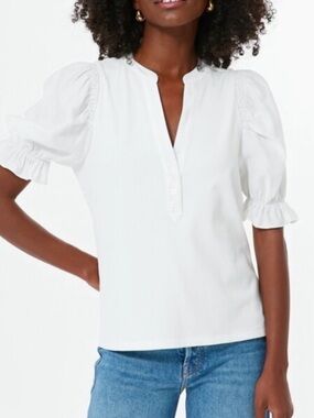 TUCKERNUCK Pomander Place White Livia Puff Sleeve Top NWT Size XXS